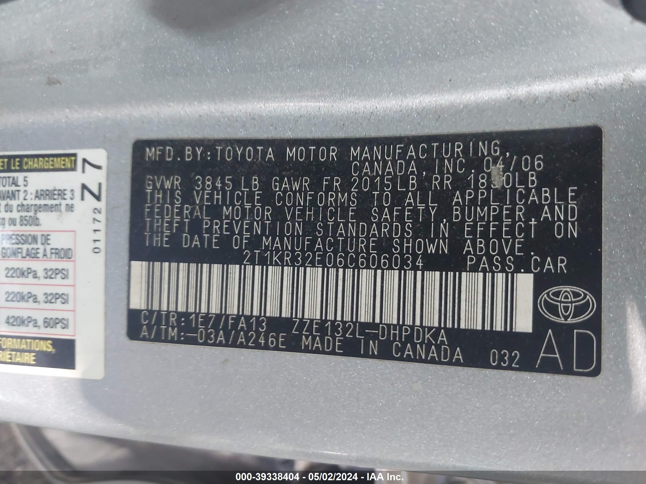 Photo 8 VIN: 2T1KR32E06C606034 - TOYOTA MATRIX 