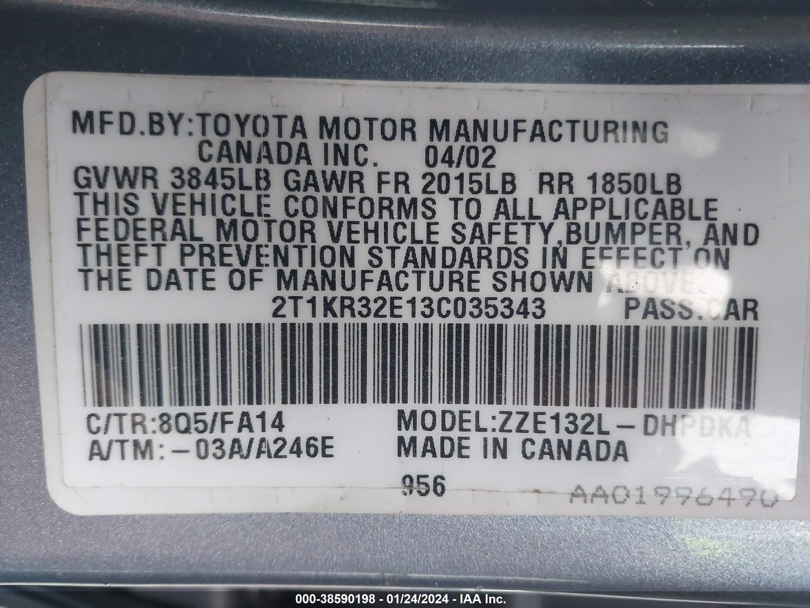 Photo 8 VIN: 2T1KR32E13C035343 - TOYOTA MATRIX 