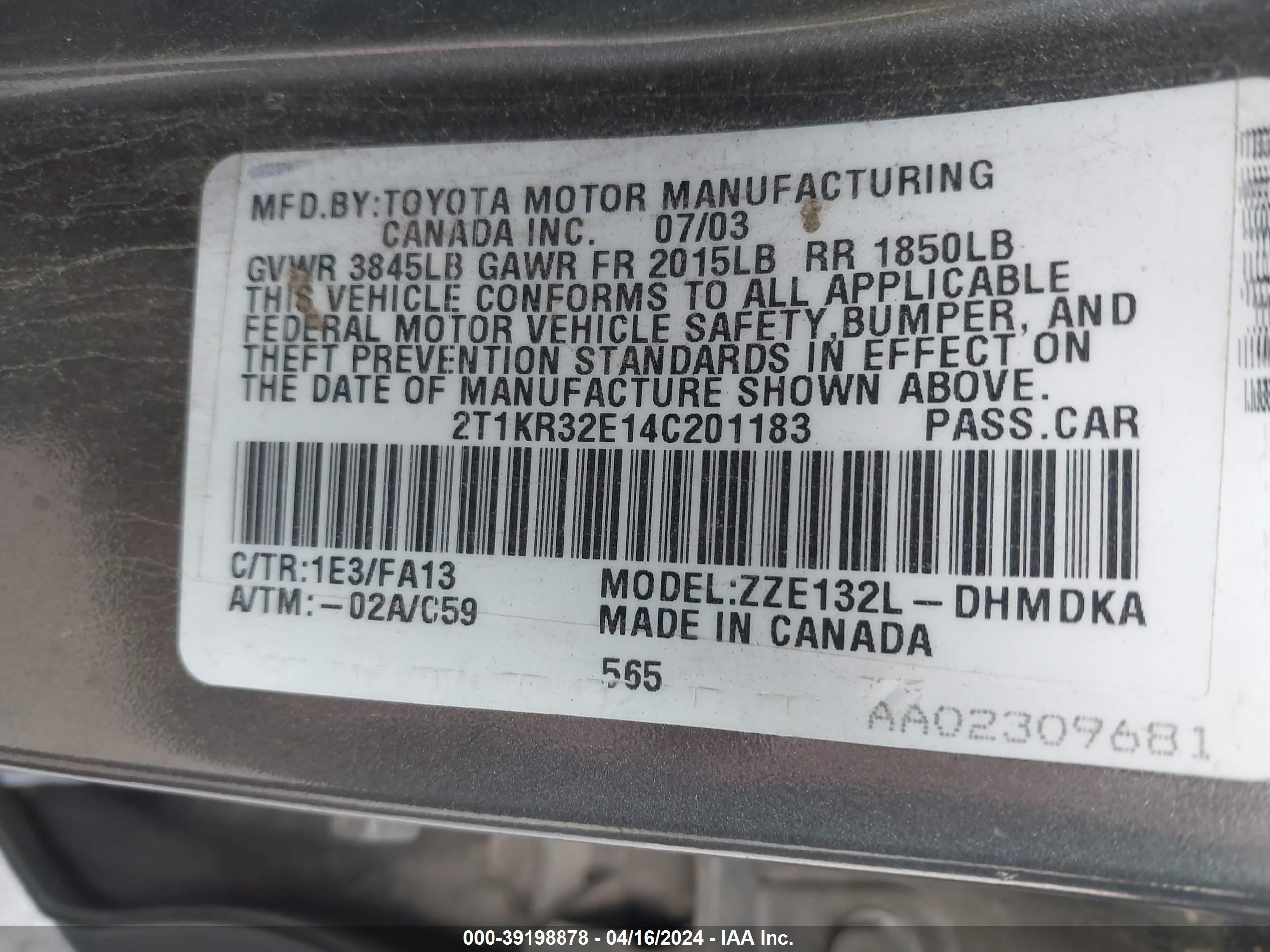 Photo 8 VIN: 2T1KR32E14C201183 - TOYOTA MATRIX 