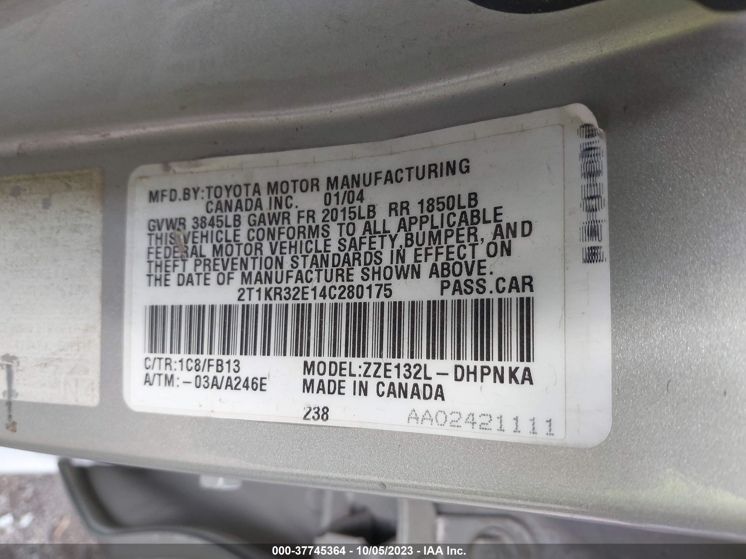 Photo 8 VIN: 2T1KR32E14C280175 - TOYOTA MATRIX 