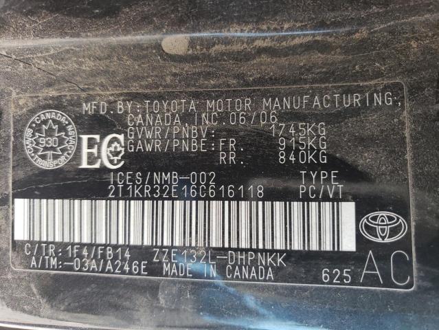 Photo 12 VIN: 2T1KR32E16C616118 - TOYOTA COROLLA 