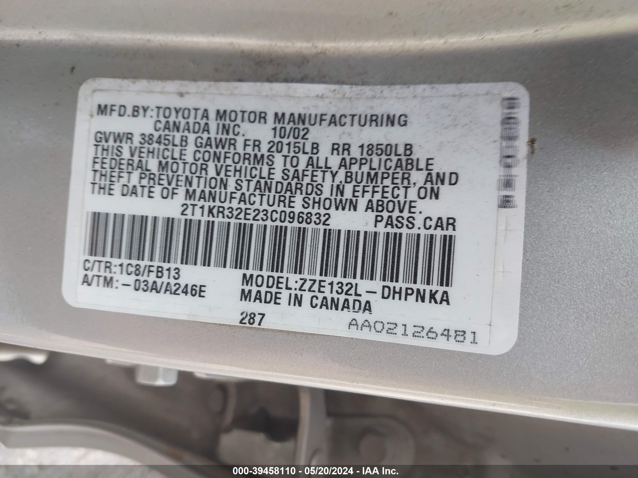 Photo 8 VIN: 2T1KR32E23C096832 - TOYOTA MATRIX 