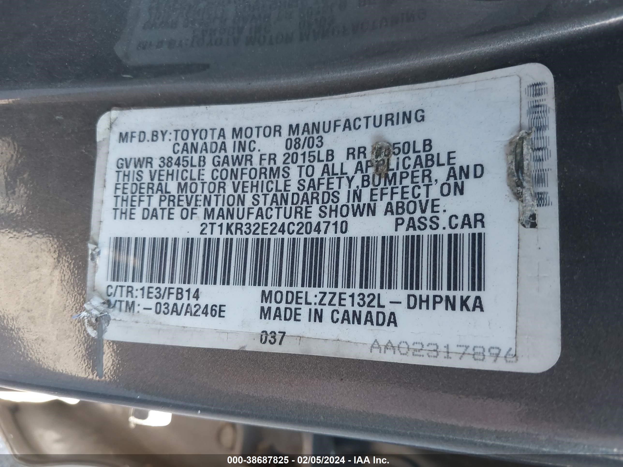 Photo 8 VIN: 2T1KR32E24C204710 - TOYOTA MATRIX 