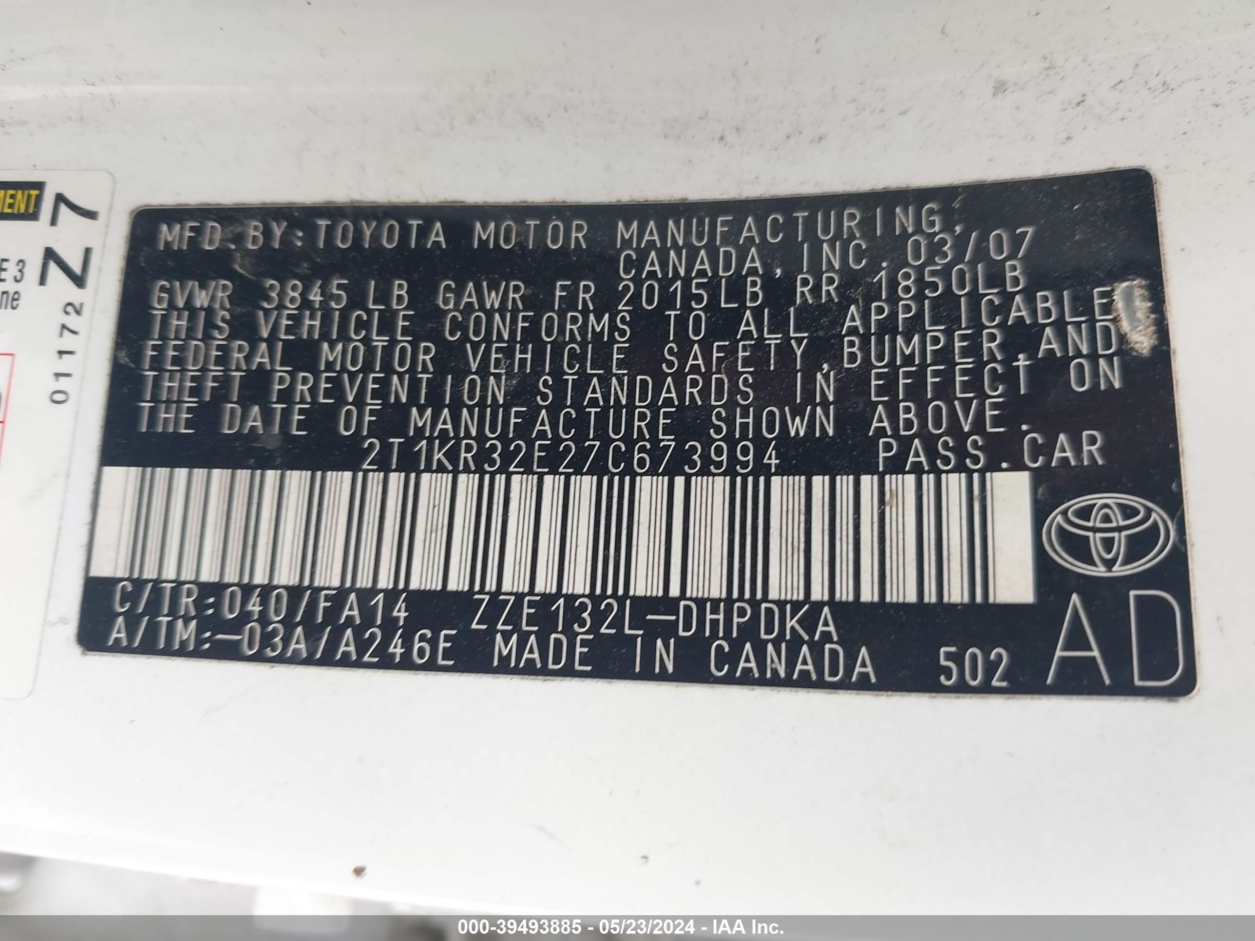 Photo 8 VIN: 2T1KR32E27C673994 - TOYOTA MATRIX 