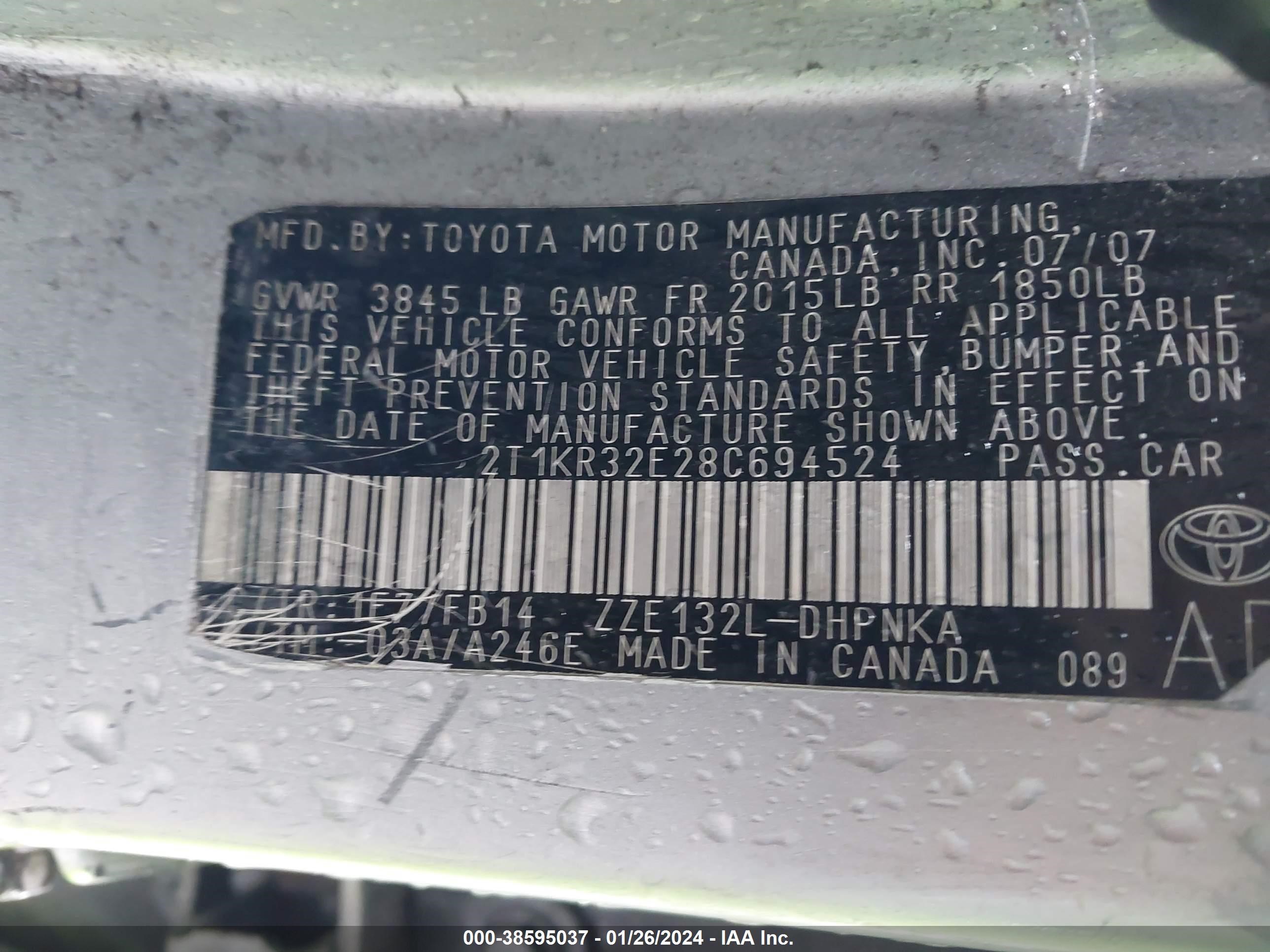 Photo 8 VIN: 2T1KR32E28C694524 - TOYOTA MATRIX 