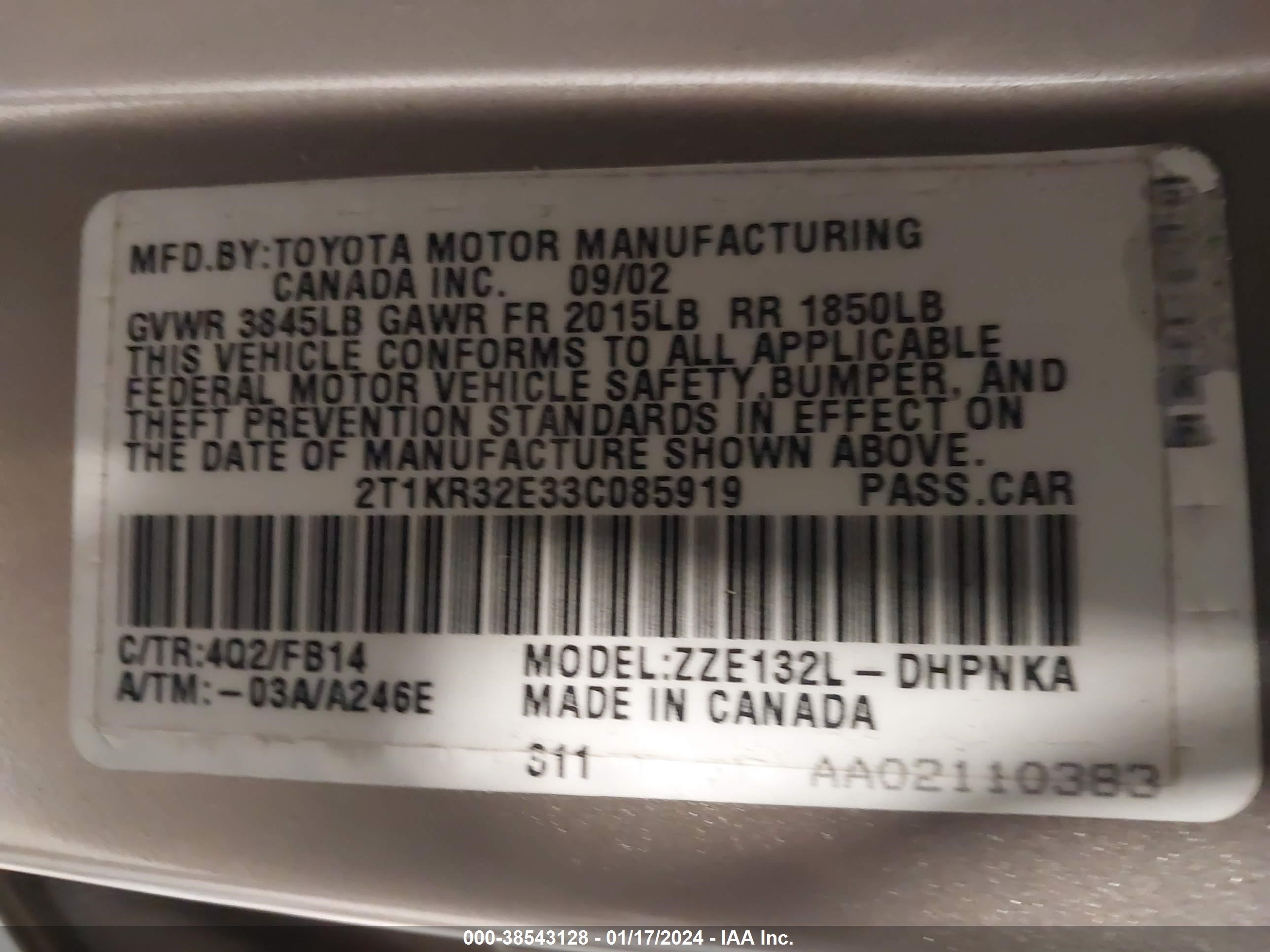 Photo 8 VIN: 2T1KR32E33C085919 - TOYOTA MATRIX 