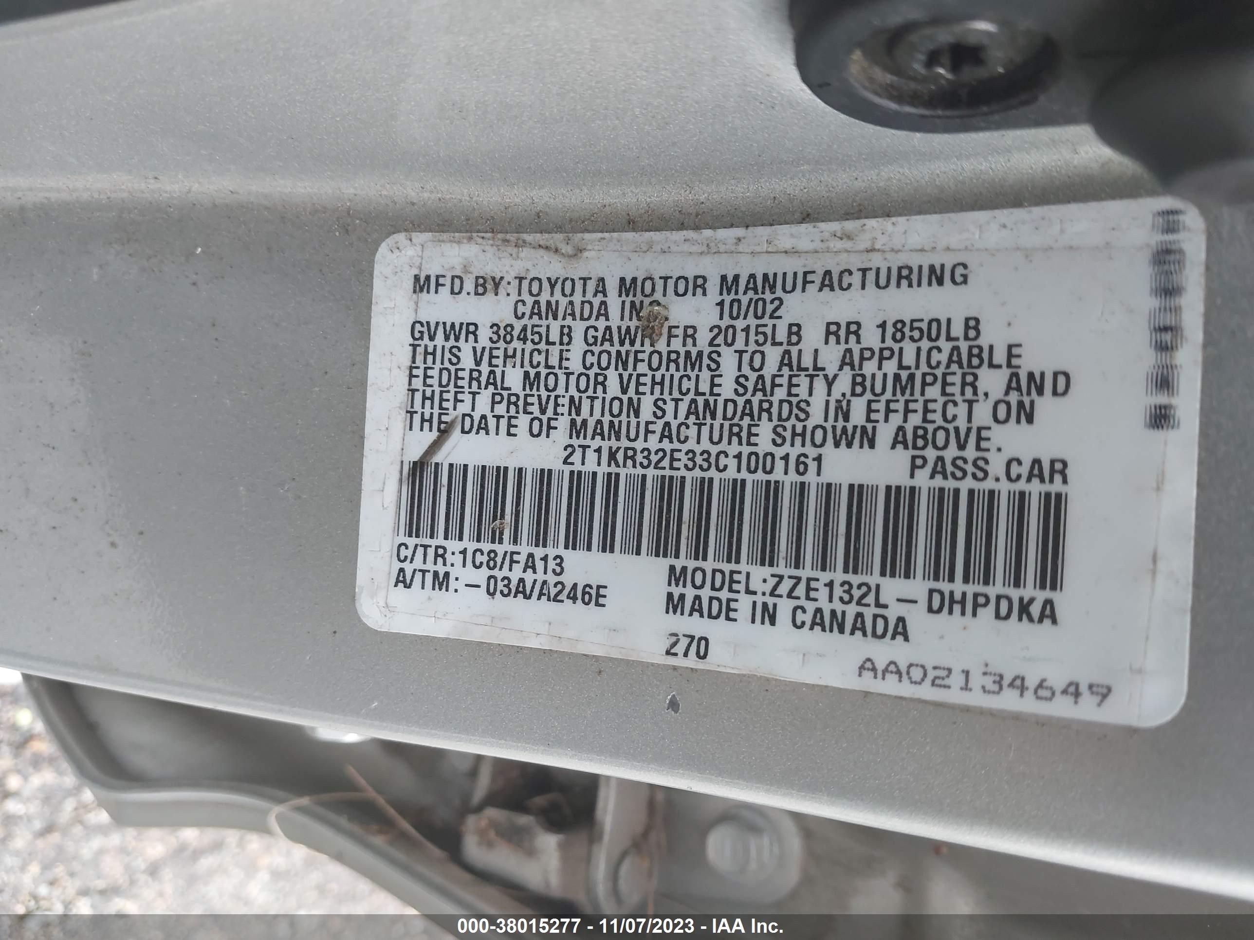 Photo 8 VIN: 2T1KR32E33C100161 - TOYOTA MATRIX 