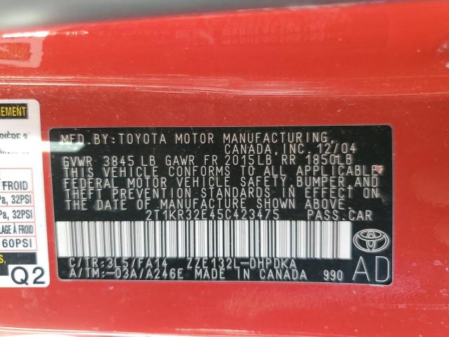 Photo 12 VIN: 2T1KR32E45C423475 - TOYOTA COROLLA 