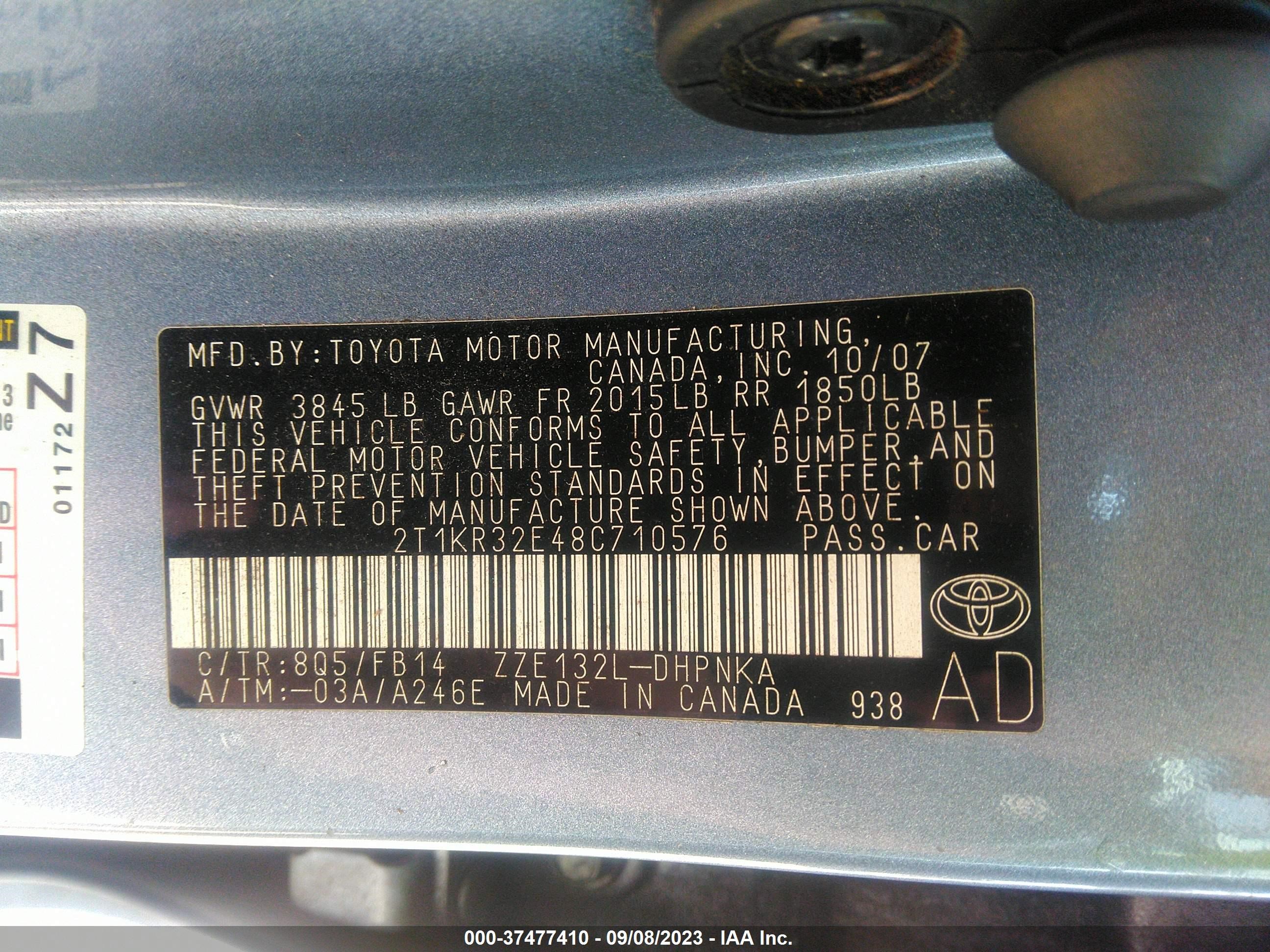 Photo 8 VIN: 2T1KR32E48C710576 - TOYOTA MATRIX 