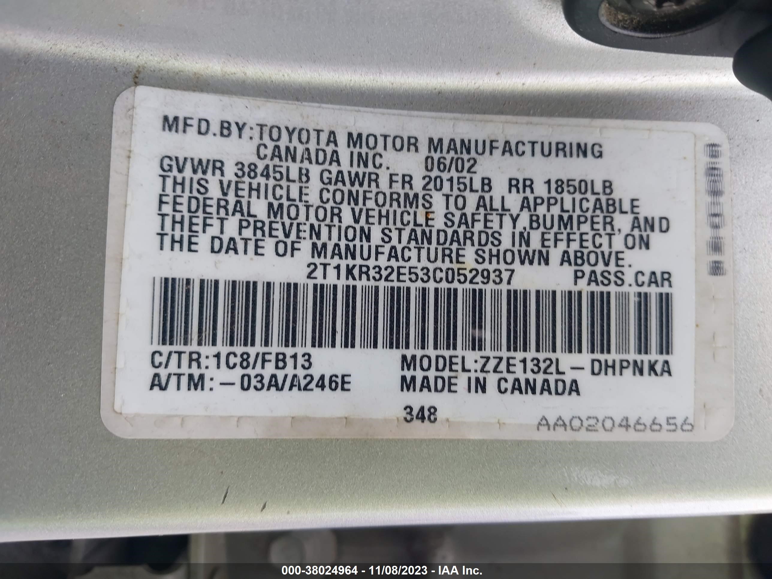 Photo 8 VIN: 2T1KR32E53C052937 - TOYOTA MATRIX 