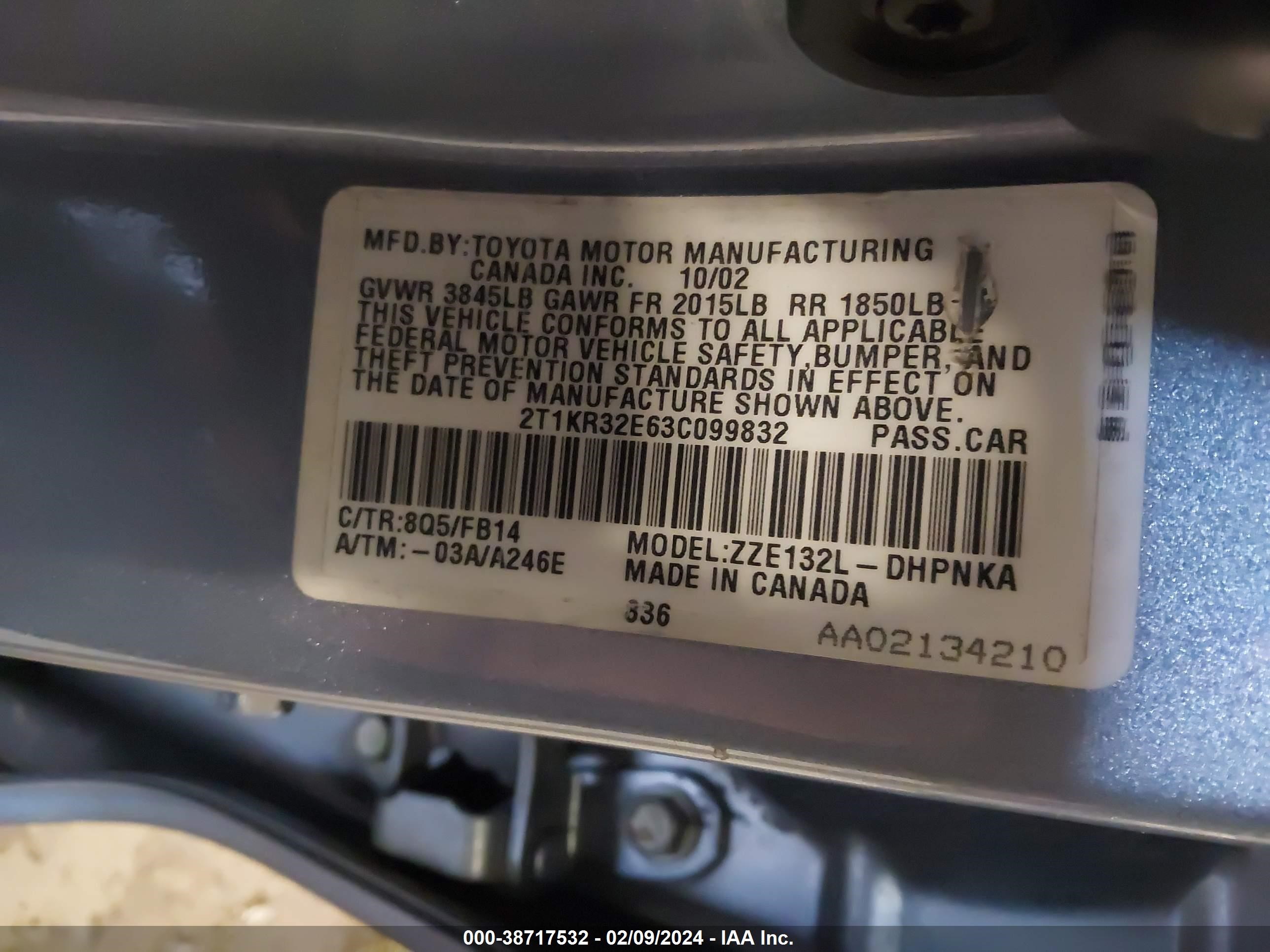 Photo 8 VIN: 2T1KR32E63C099832 - TOYOTA MATRIX 