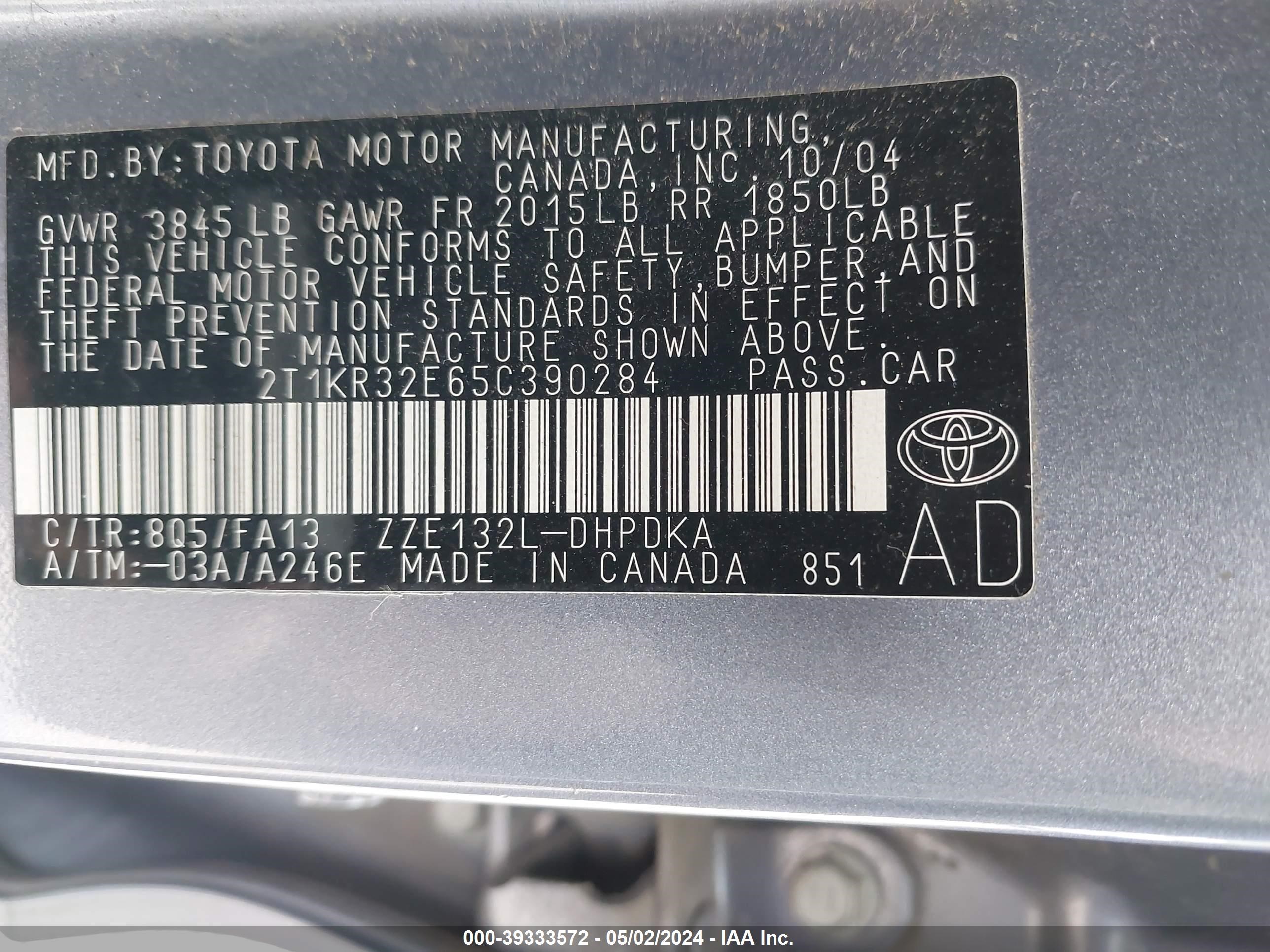 Photo 8 VIN: 2T1KR32E65C390284 - TOYOTA MATRIX 