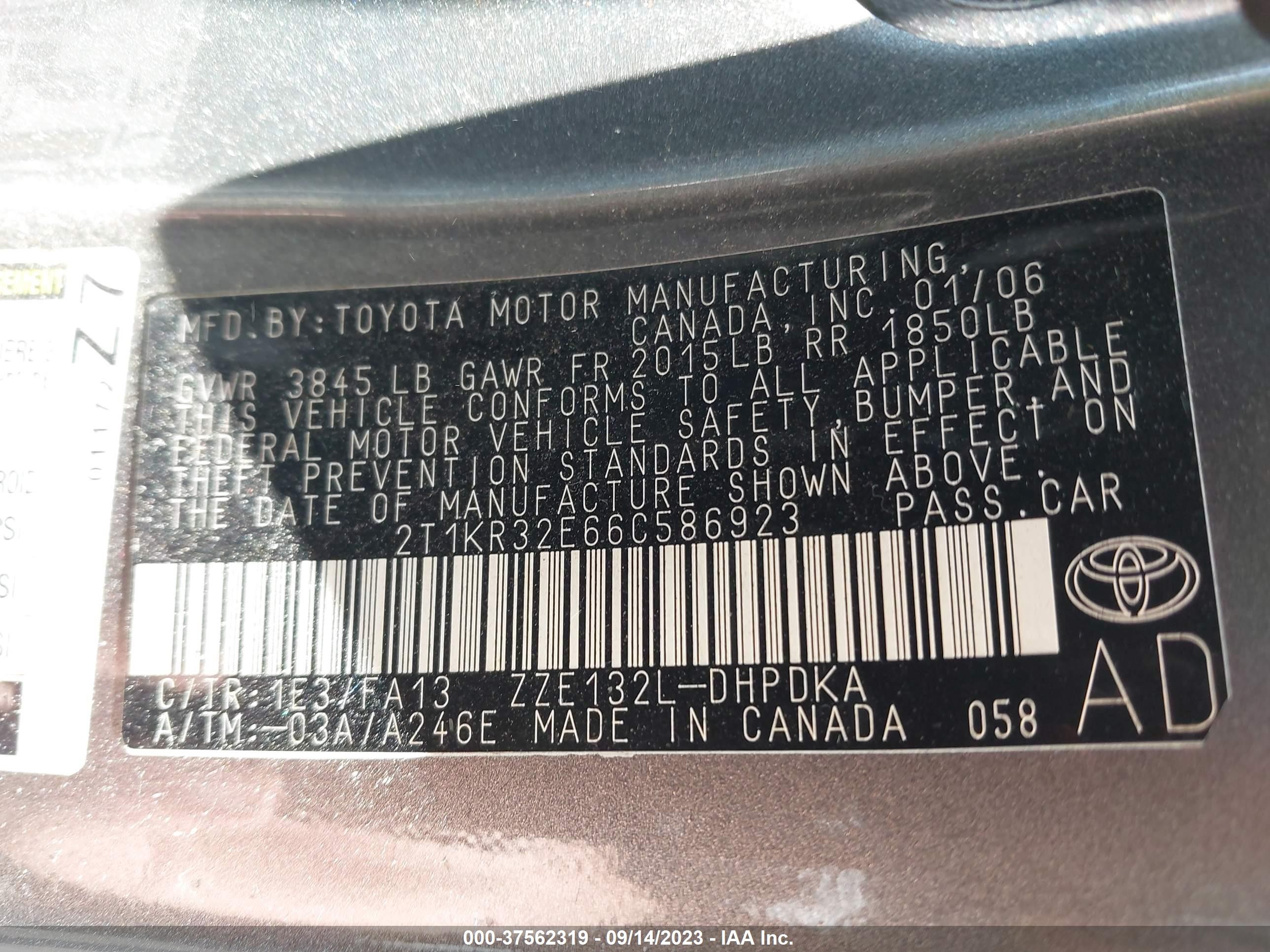 Photo 8 VIN: 2T1KR32E66C586923 - TOYOTA MATRIX 