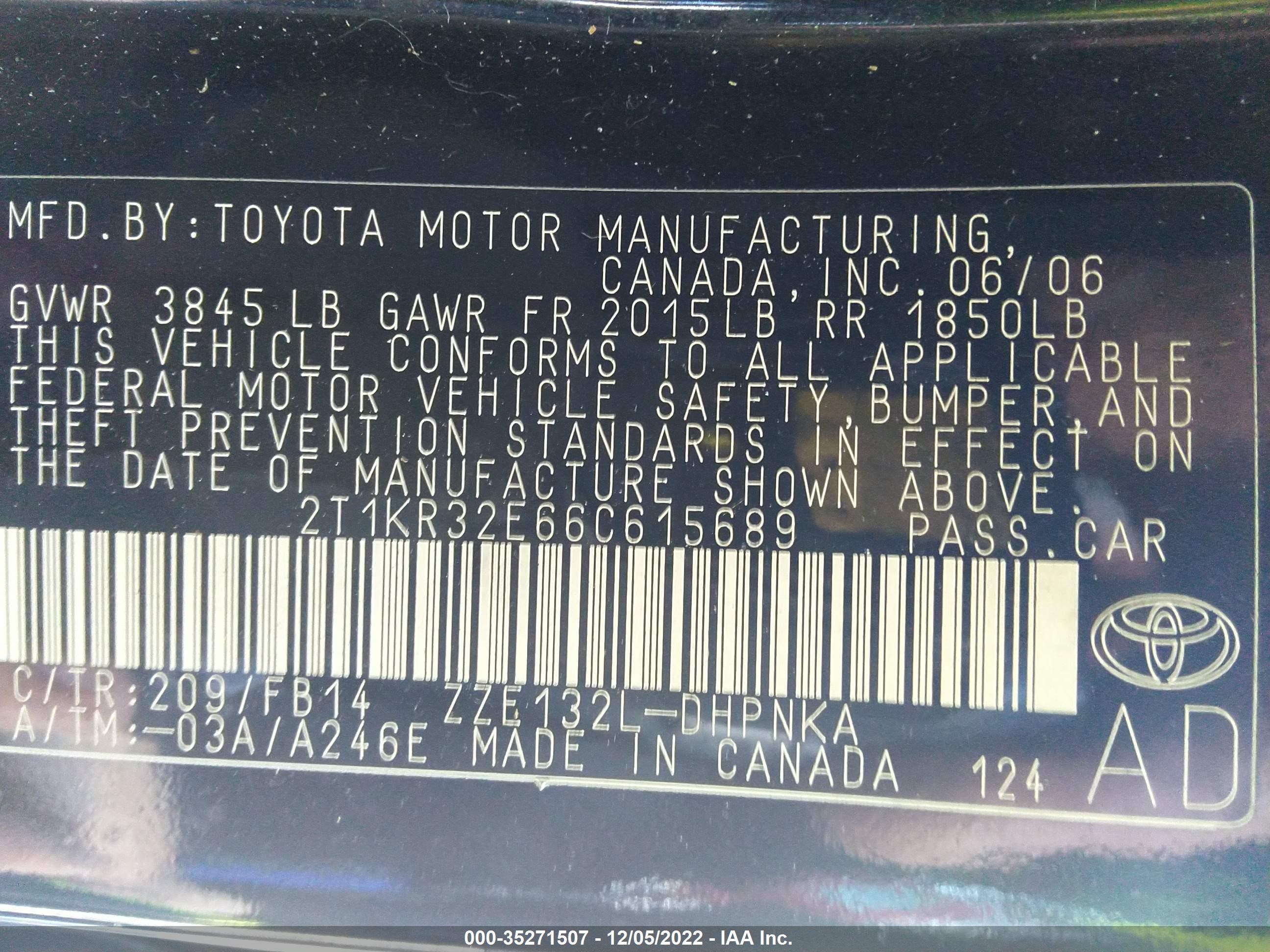 Photo 8 VIN: 2T1KR32E66C615689 - TOYOTA MATRIX 