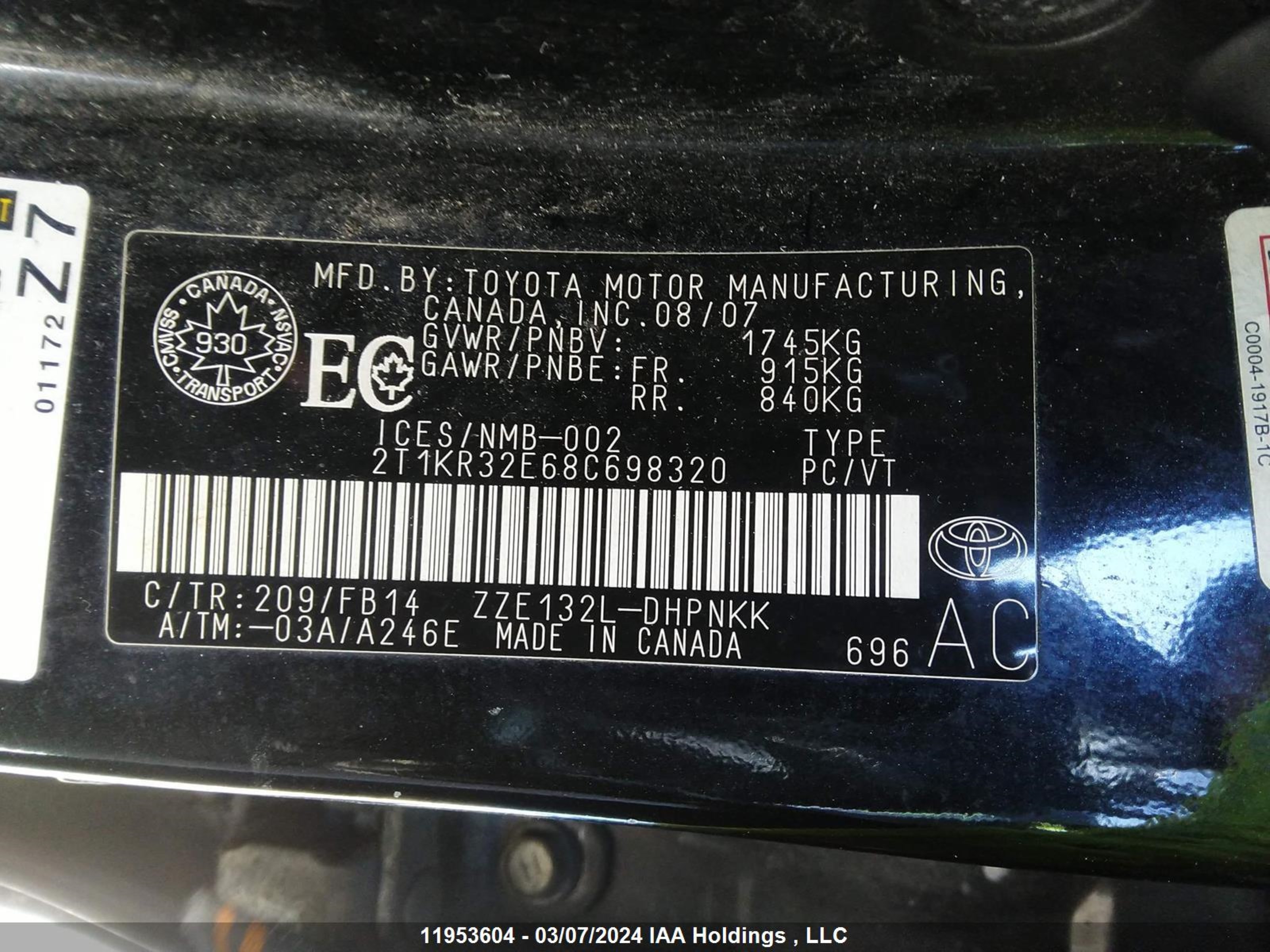 Photo 8 VIN: 2T1KR32E68C698320 - TOYOTA MATRIX 