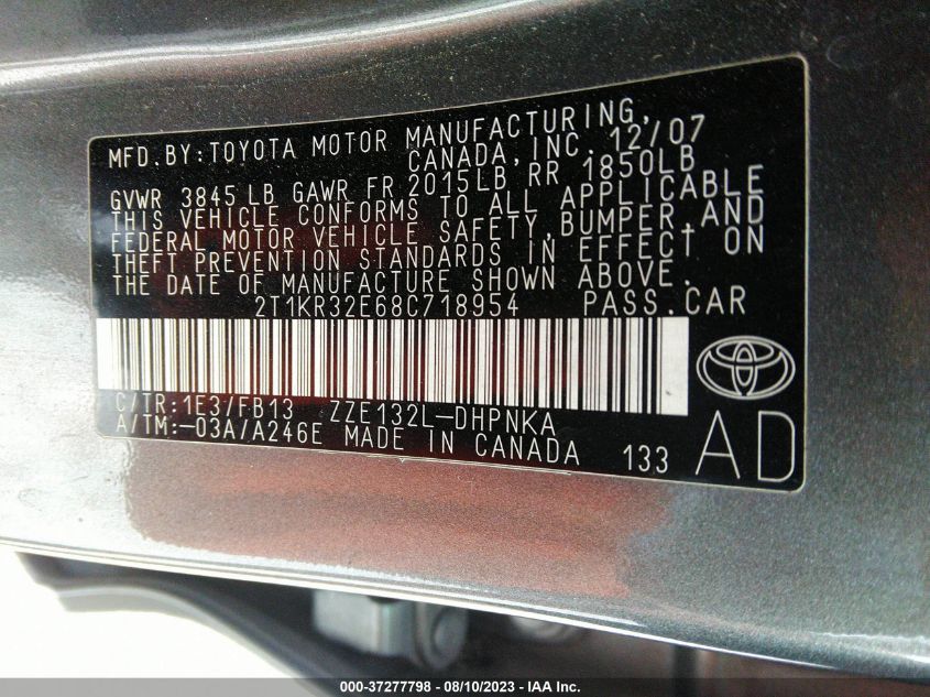 Photo 8 VIN: 2T1KR32E68C718954 - TOYOTA MATRIX 