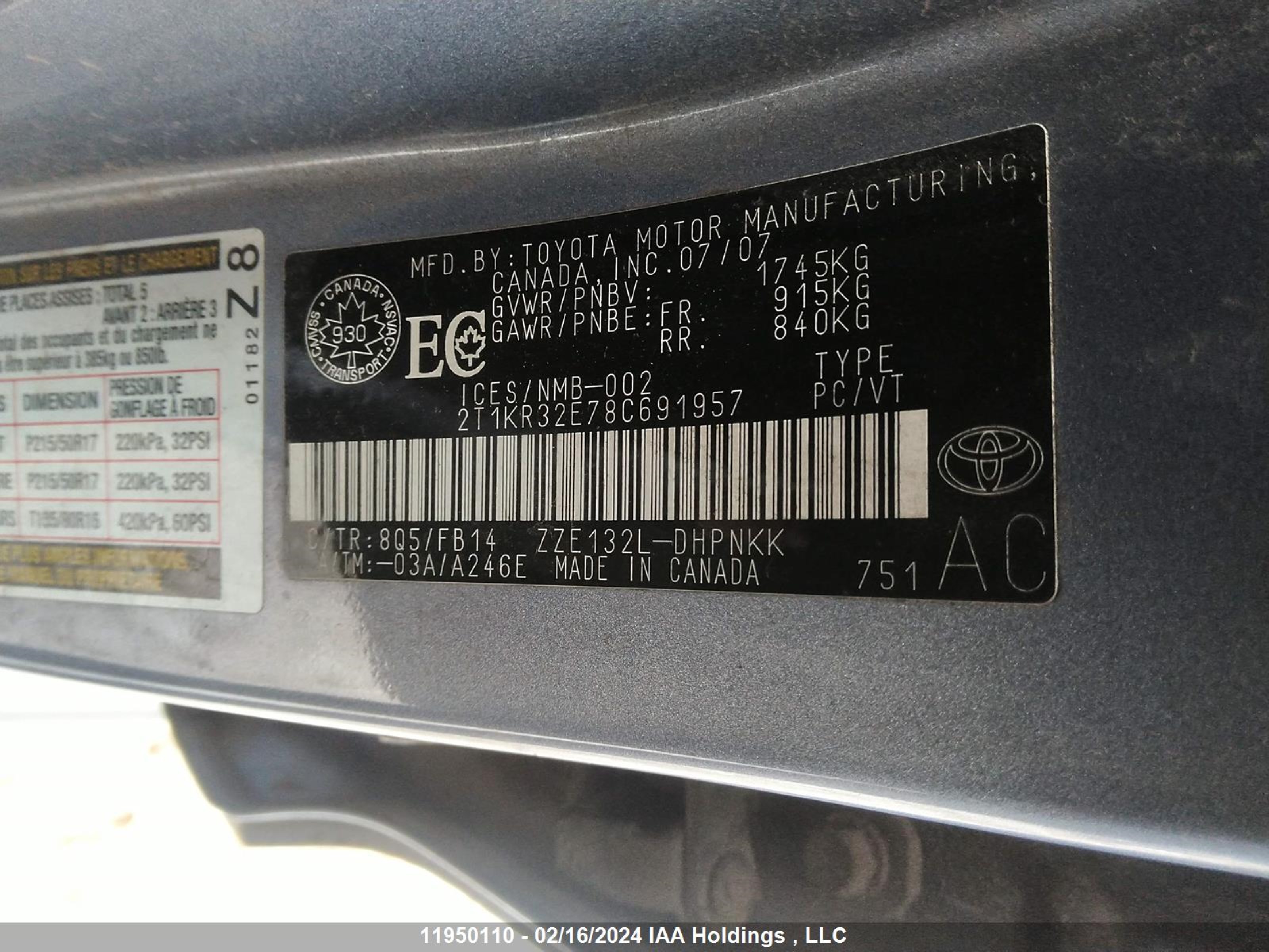 Photo 8 VIN: 2T1KR32E78C691957 - TOYOTA MATRIX 