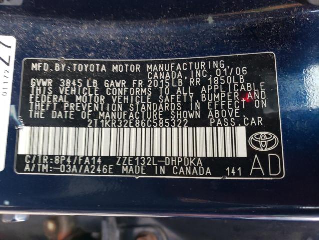 Photo 11 VIN: 2T1KR32E86C585322 - TOYOTA COROLLA MA 