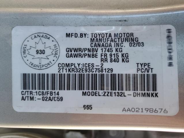 Photo 11 VIN: 2T1KR32E93C758129 - TOYOTA COROLLA 