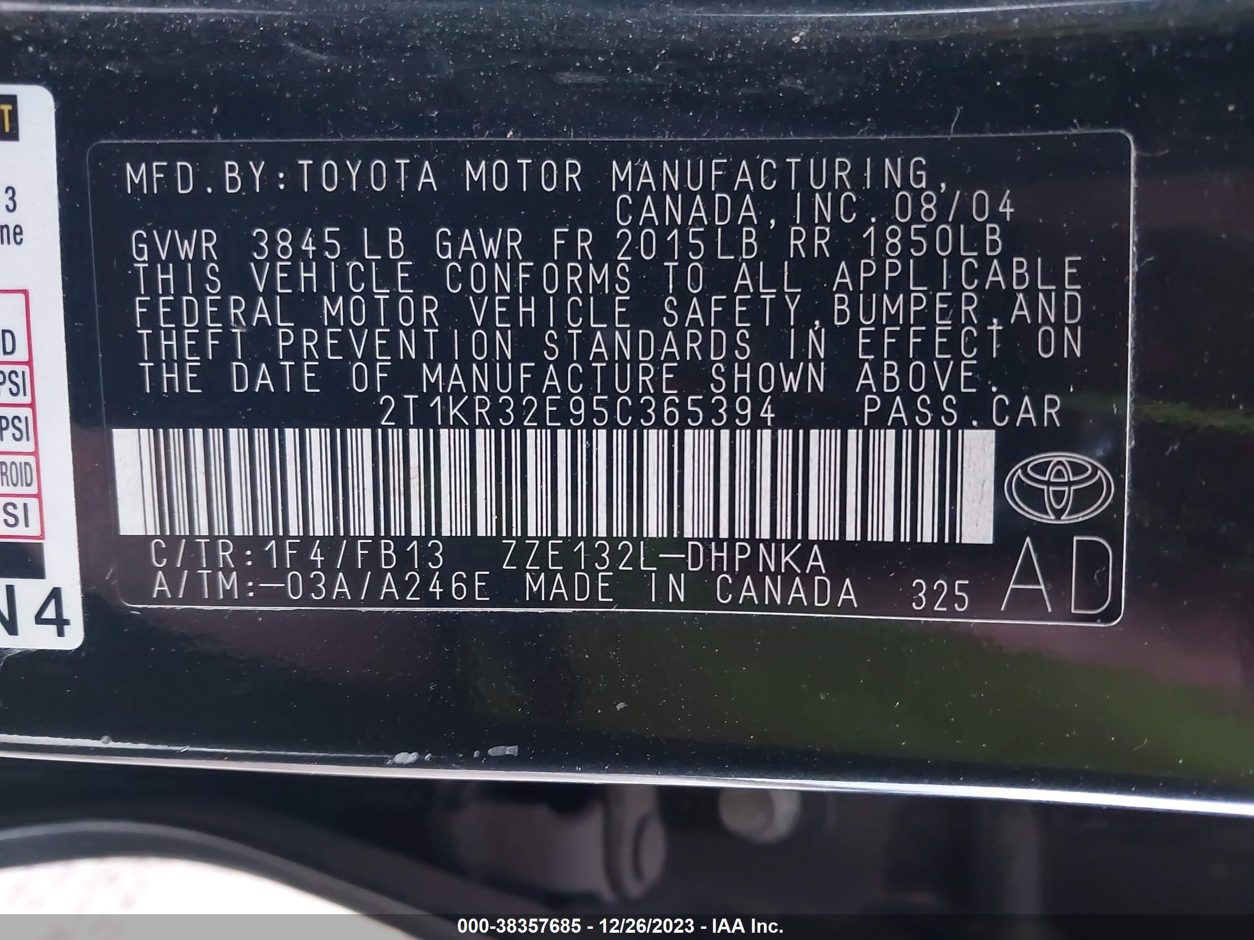 Photo 8 VIN: 2T1KR32E95C365394 - TOYOTA MATRIX 