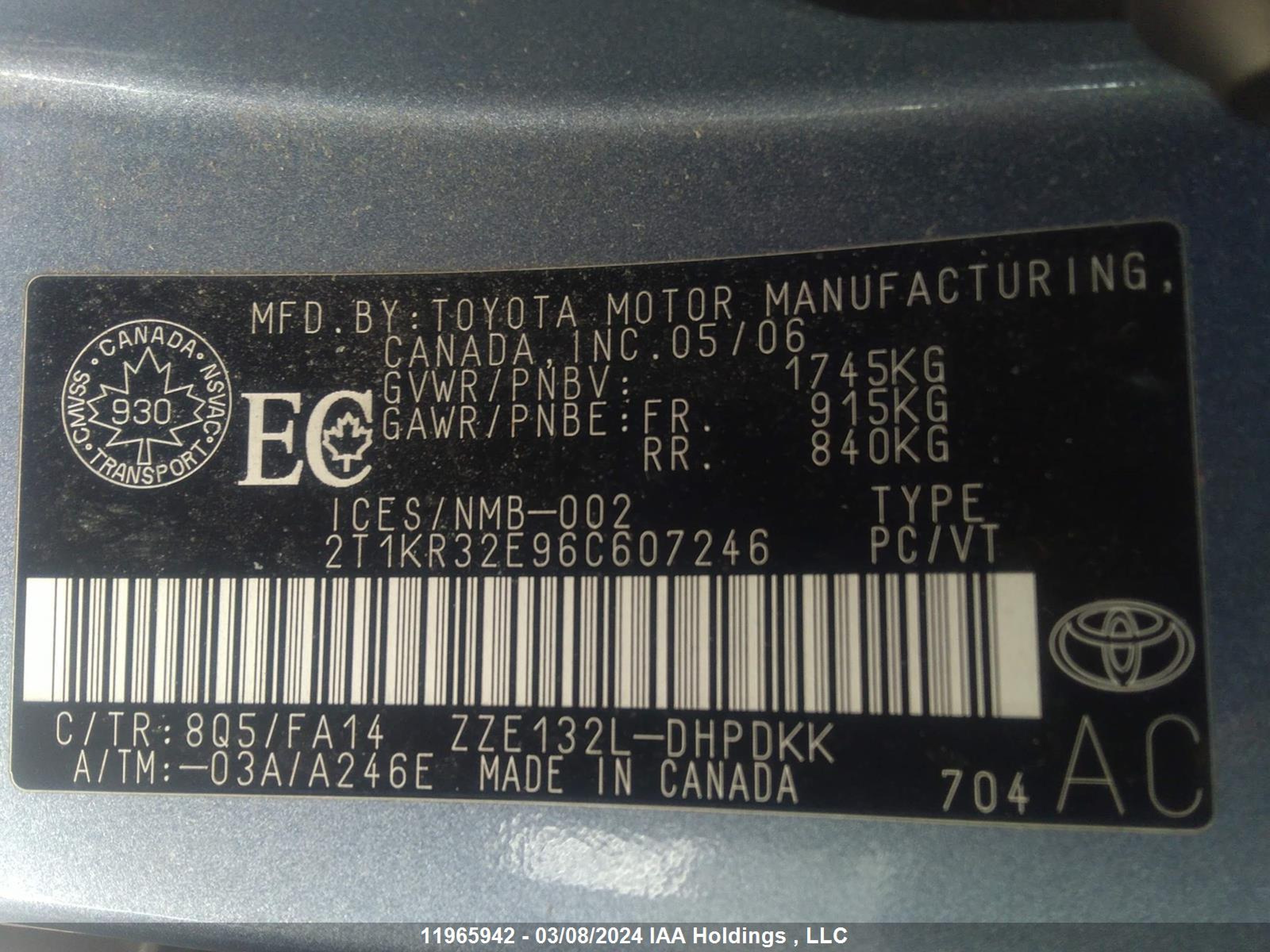 Photo 8 VIN: 2T1KR32E96C607246 - TOYOTA MATRIX 