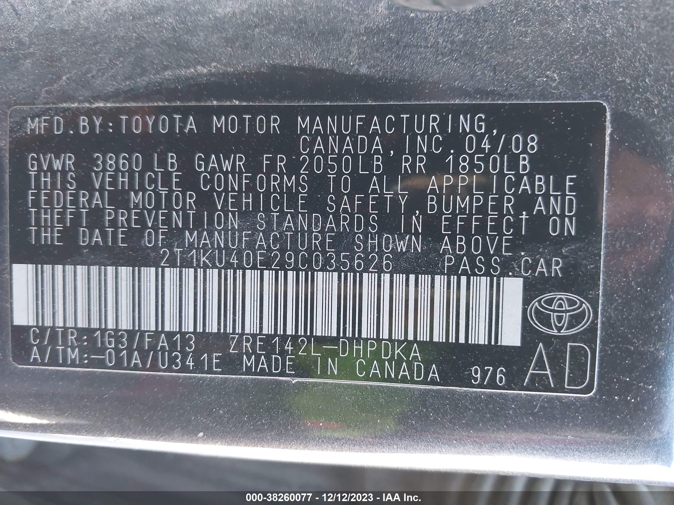 Photo 8 VIN: 2T1KU40E29C035626 - TOYOTA MATRIX 