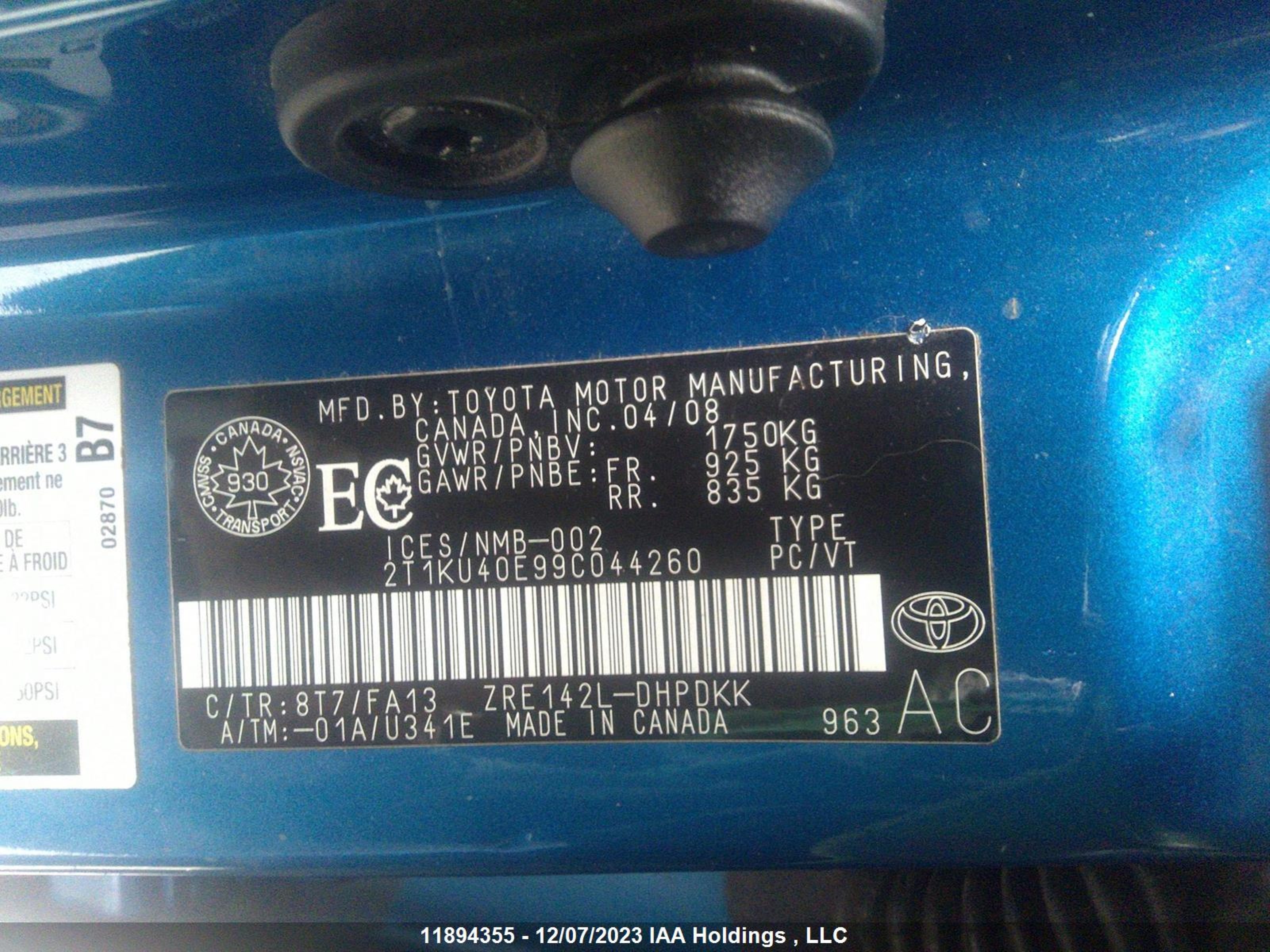 Photo 8 VIN: 2T1KU40E99C044260 - TOYOTA MATRIX 