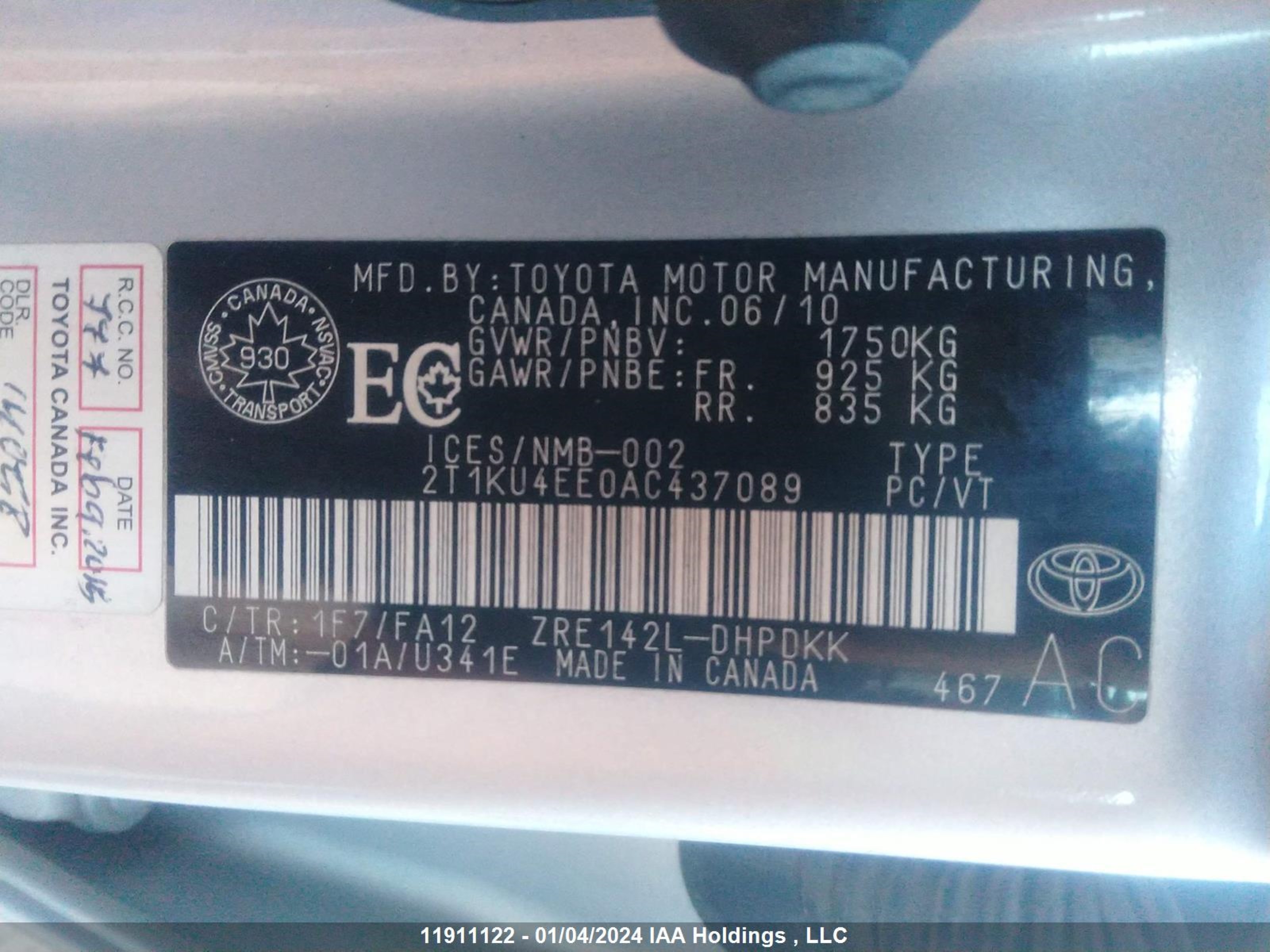 Photo 8 VIN: 2T1KU4EE0AC437089 - TOYOTA MATRIX 