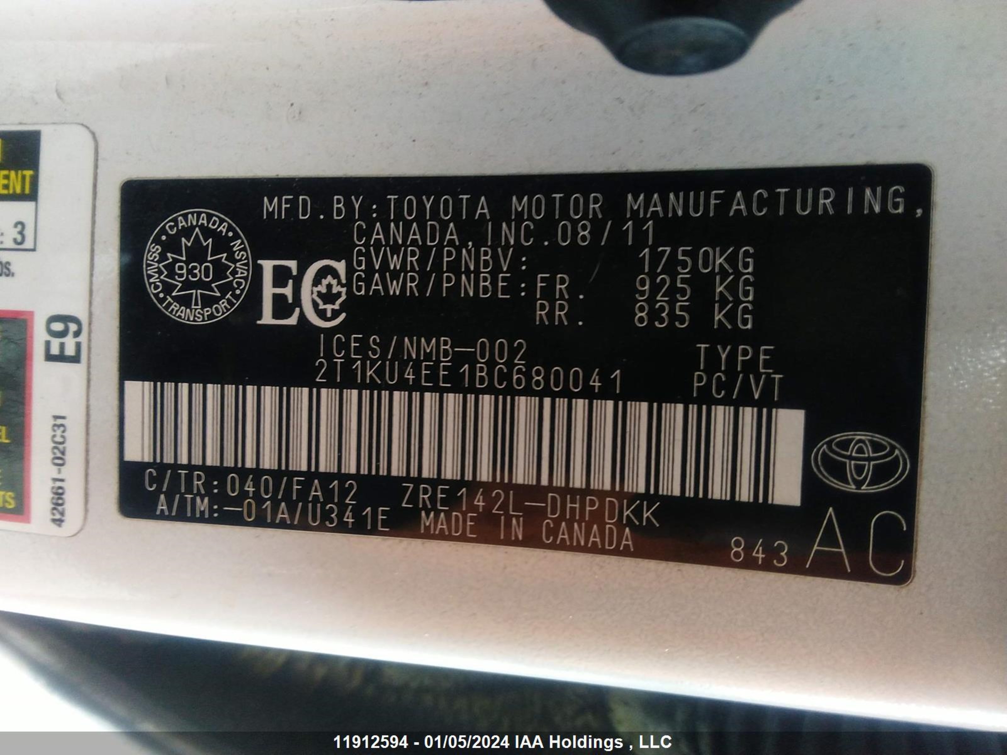 Photo 8 VIN: 2T1KU4EE1BC680041 - TOYOTA MATRIX 