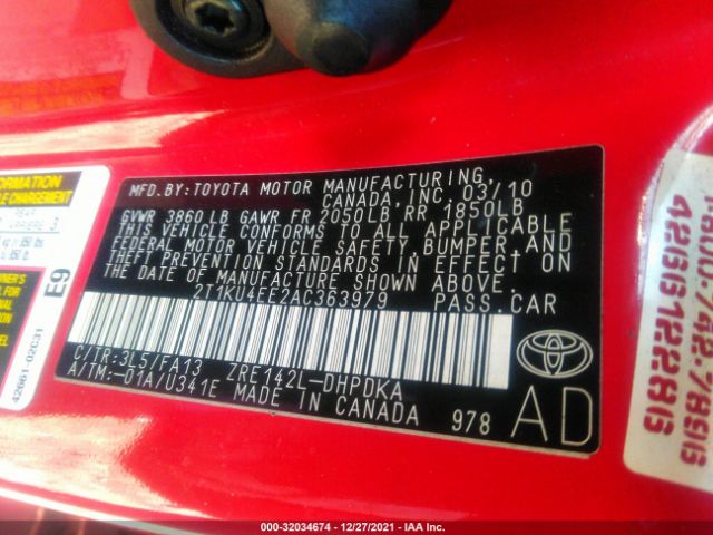 Photo 8 VIN: 2T1KU4EE2AC363979 - TOYOTA MATRIX 