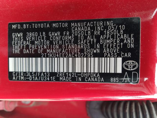 Photo 9 VIN: 2T1KU4EE2AC402795 - TOYOTA COROLLA MA 