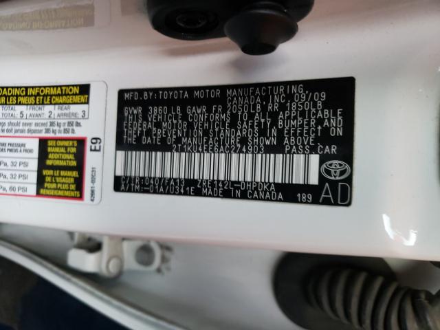 Photo 9 VIN: 2T1KU4EE6AC274903 - TOYOTA COROLLA MA 