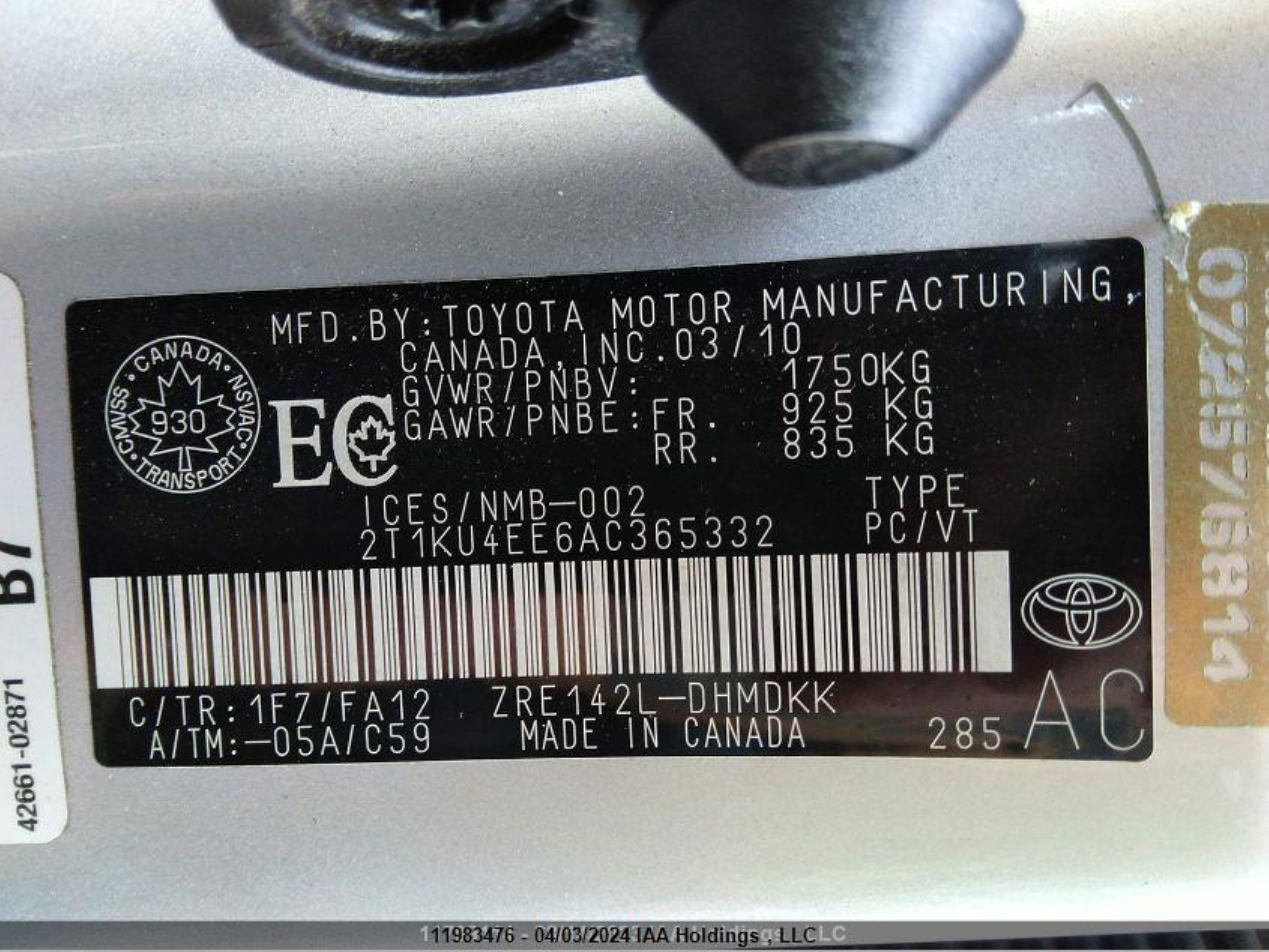 Photo 8 VIN: 2T1KU4EE6AC365332 - TOYOTA MATRIX 