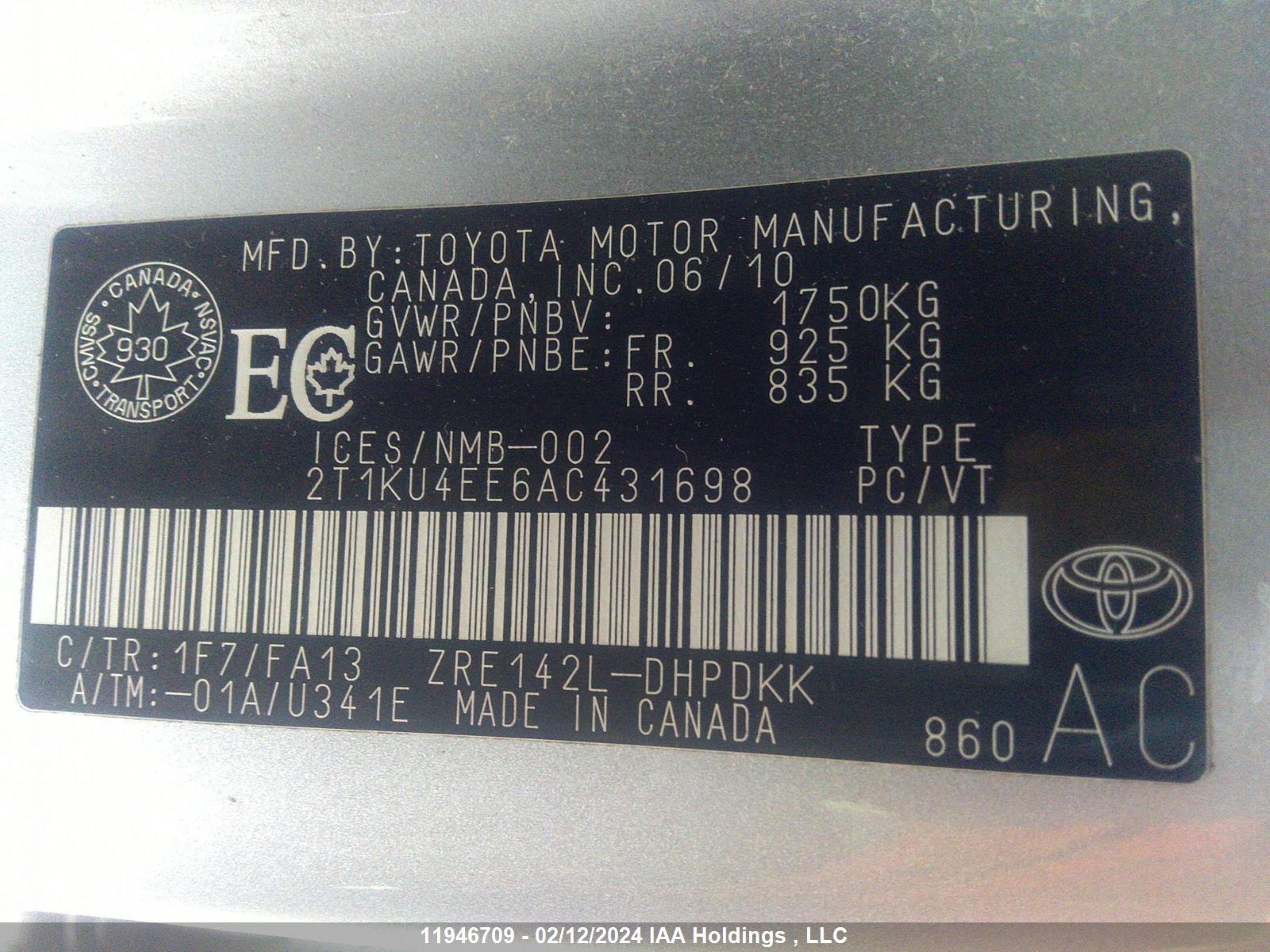 Photo 8 VIN: 2T1KU4EE6AC431698 - TOYOTA MATRIX 