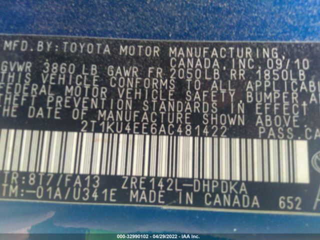 Photo 8 VIN: 2T1KU4EE6AC481422 - TOYOTA MATRIX 