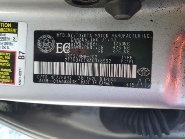 Photo 9 VIN: 2T1KU4EE8AC346992 - TOYOTA COROLLA MA 