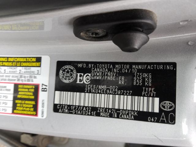 Photo 9 VIN: 2T1KU4EE9AC387227 - TOYOTA COROLLA MA 