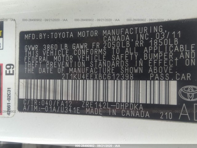 Photo 8 VIN: 2T1KU4EEXBC612398 - TOYOTA MATRIX 