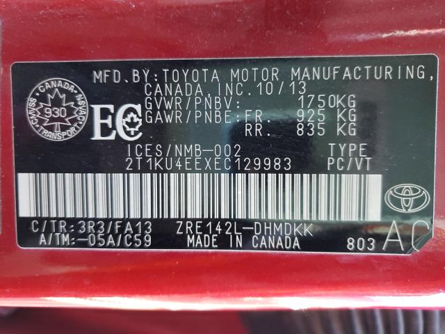 Photo 9 VIN: 2T1KU4EEXEC129983 - TOYOTA MATRIX BAS 