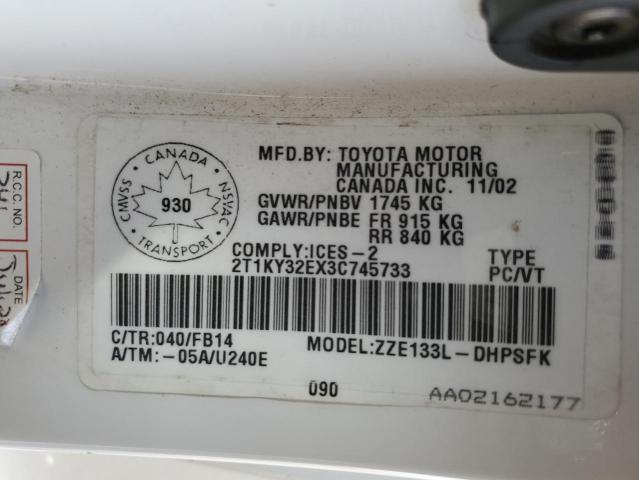 Photo 12 VIN: 2T1KY32EX3C745733 - TOYOTA COROLLA 