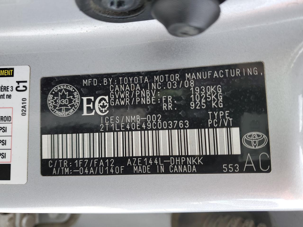 Photo 11 VIN: 2T1LE40E49C003763 - TOYOTA MATRIX 