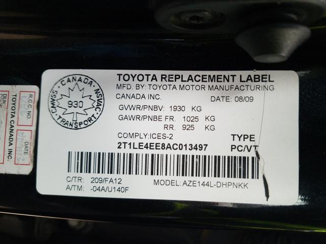 Photo 9 VIN: 2T1LE4EE8AC013497 - TOYOTA COROLLA MA 