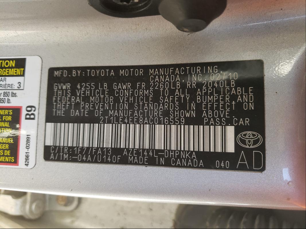 Photo 9 VIN: 2T1LE4EE8AC016559 - TOYOTA COROLLA MA 