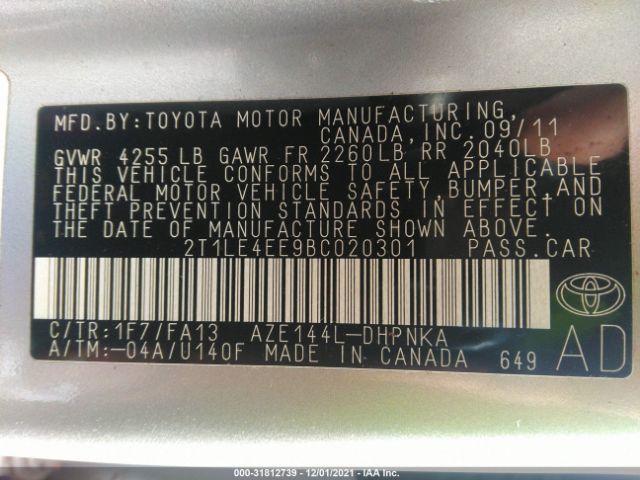 Photo 8 VIN: 2T1LE4EE9BC020301 - TOYOTA MATRIX 