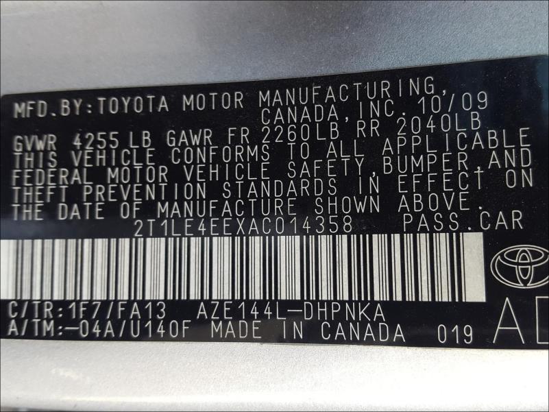 Photo 9 VIN: 2T1LE4EEXAC014358 - TOYOTA COROLLA MA 