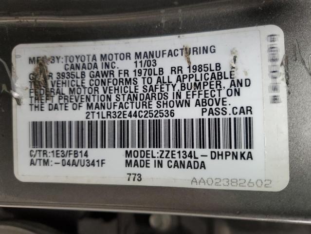 Photo 12 VIN: 2T1LR32E44C252536 - TOYOTA COROLLA 