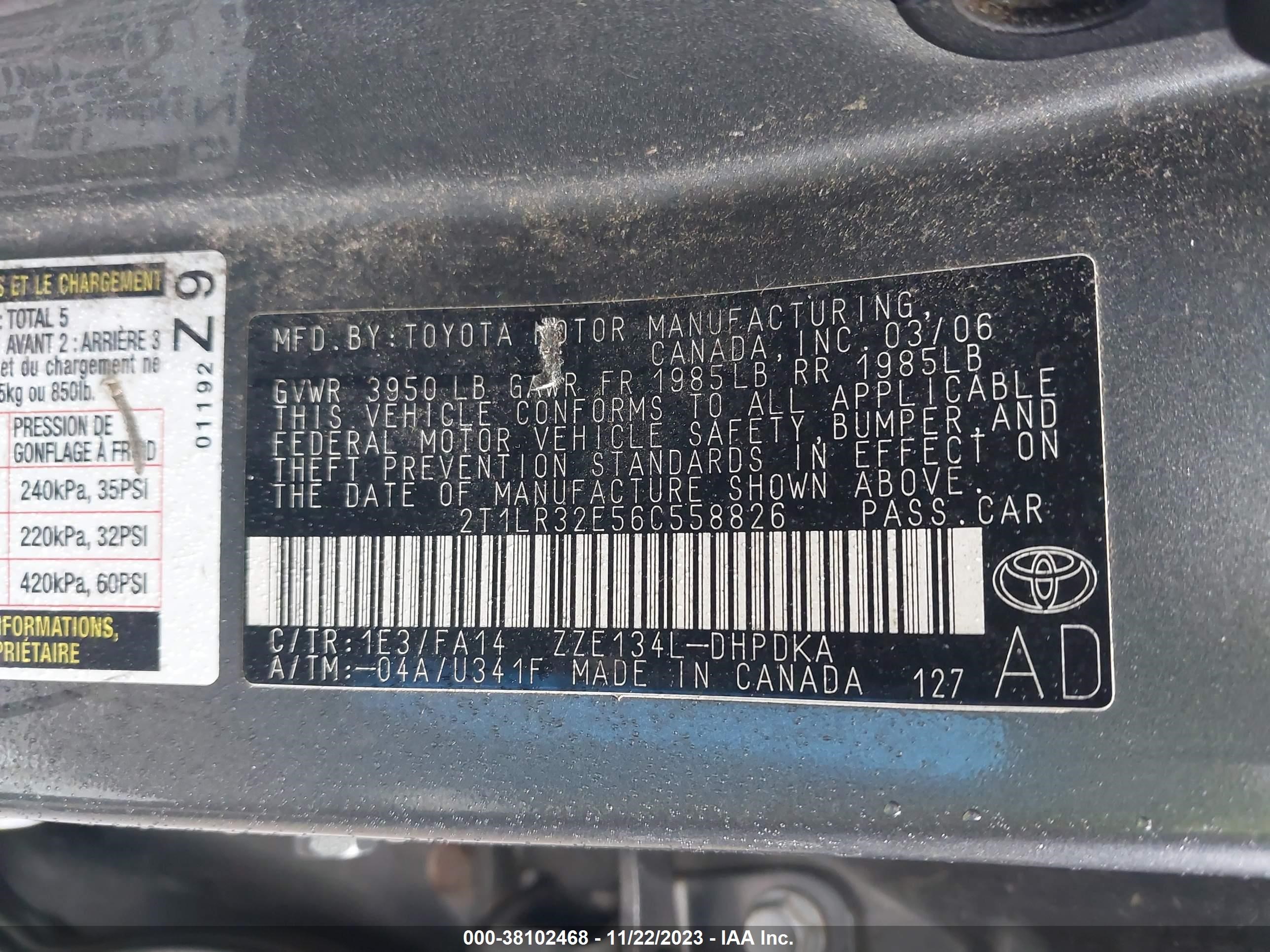 Photo 8 VIN: 2T1LR32E56C558826 - TOYOTA MATRIX 