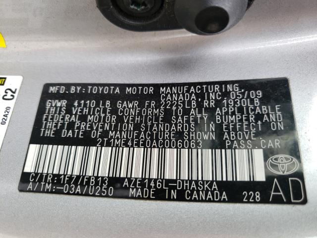 Photo 9 VIN: 2T1ME4EE0AC006063 - TOYOTA COROLLA MA 