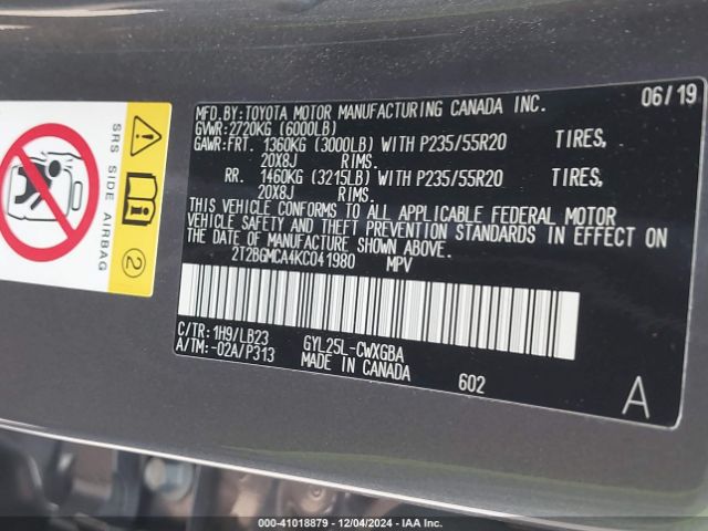 Photo 8 VIN: 2T2BGMCA4KC041980 - LEXUS RX 