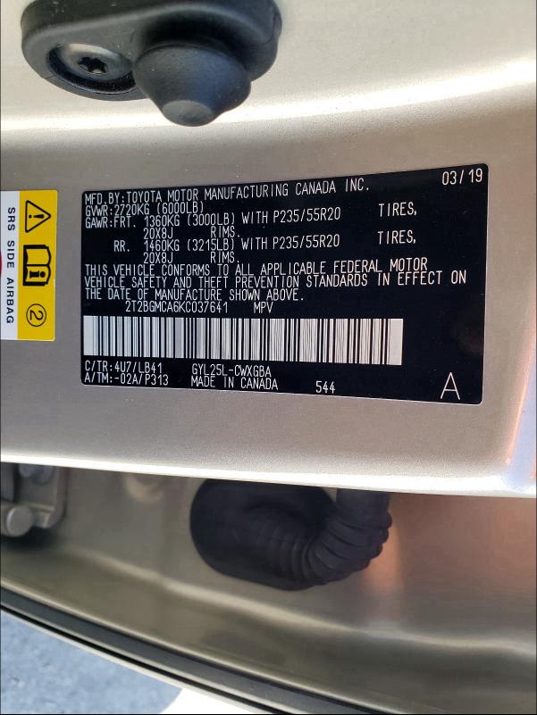 Photo 9 VIN: 2T2BGMCA6KC037641 - LEXUS RX 450H BA 